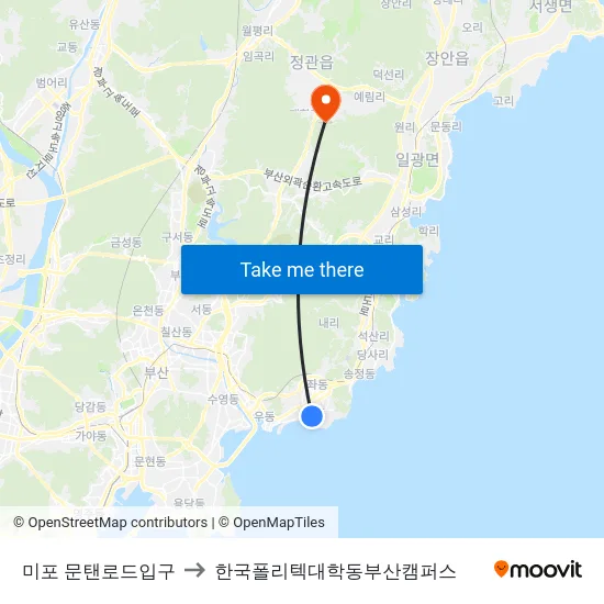 미포 문탠로드입구 to 한국폴리텍대학동부산캠퍼스 map