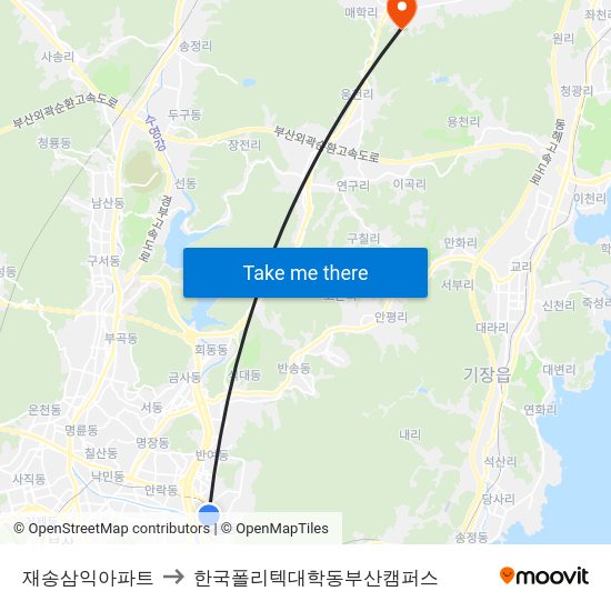 재송삼익아파트 to 한국폴리텍대학동부산캠퍼스 map