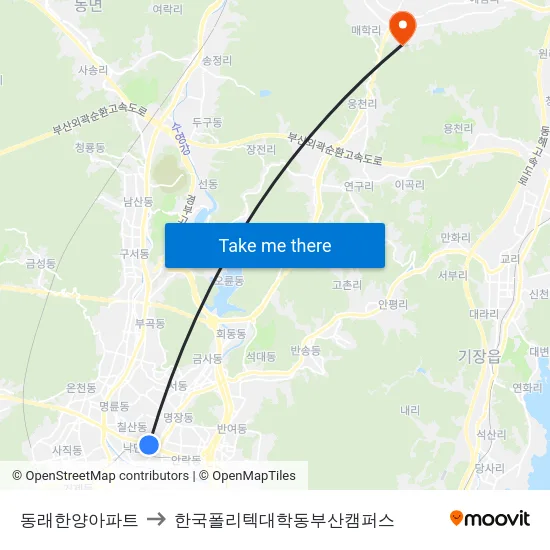 동래한양아파트 to 한국폴리텍대학동부산캠퍼스 map