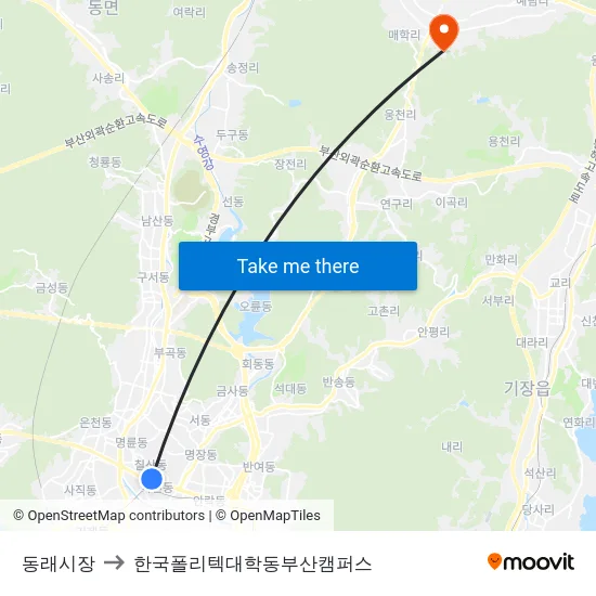 동래시장 to 한국폴리텍대학동부산캠퍼스 map