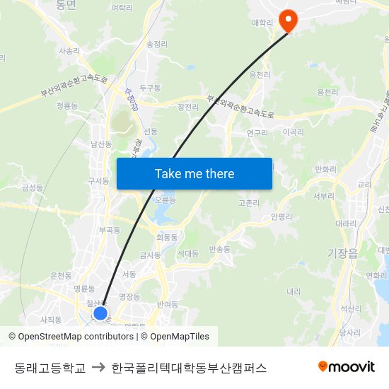 동래고등학교 to 한국폴리텍대학동부산캠퍼스 map