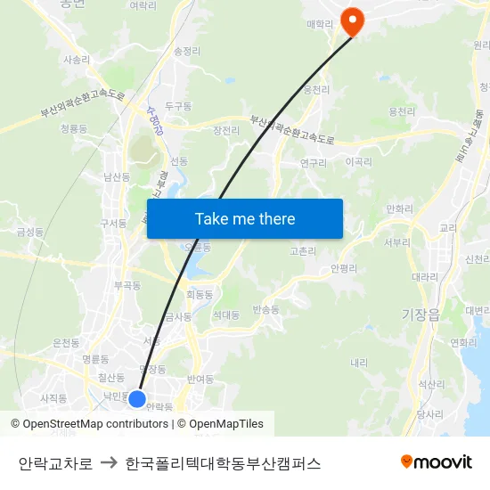 안락교차로 to 한국폴리텍대학동부산캠퍼스 map