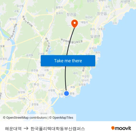 해운대역 to 한국폴리텍대학동부산캠퍼스 map