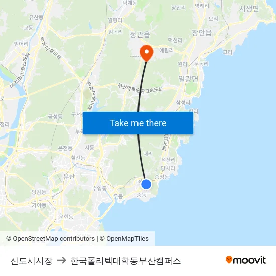신도시시장 to 한국폴리텍대학동부산캠퍼스 map