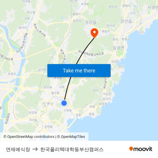 연제예식장 to 한국폴리텍대학동부산캠퍼스 map