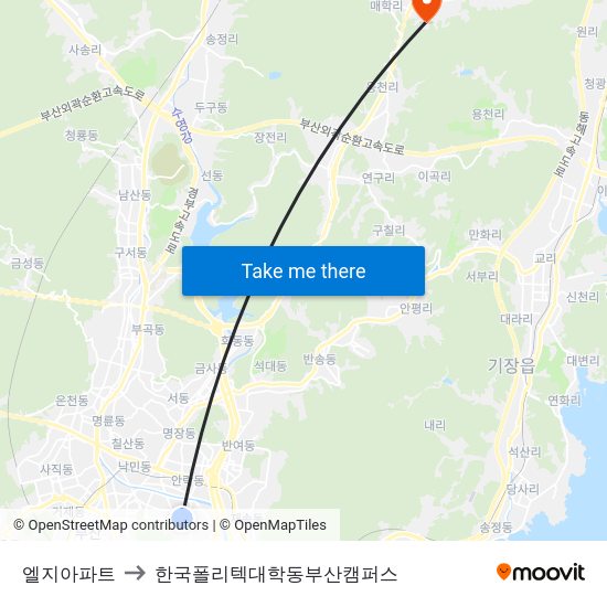 엘지아파트 to 한국폴리텍대학동부산캠퍼스 map