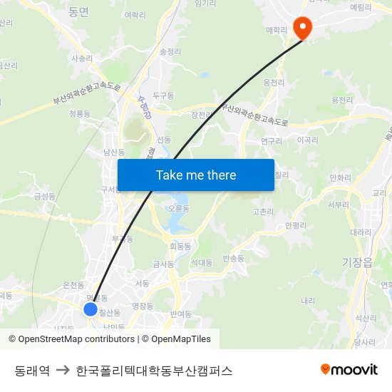동래역 to 한국폴리텍대학동부산캠퍼스 map