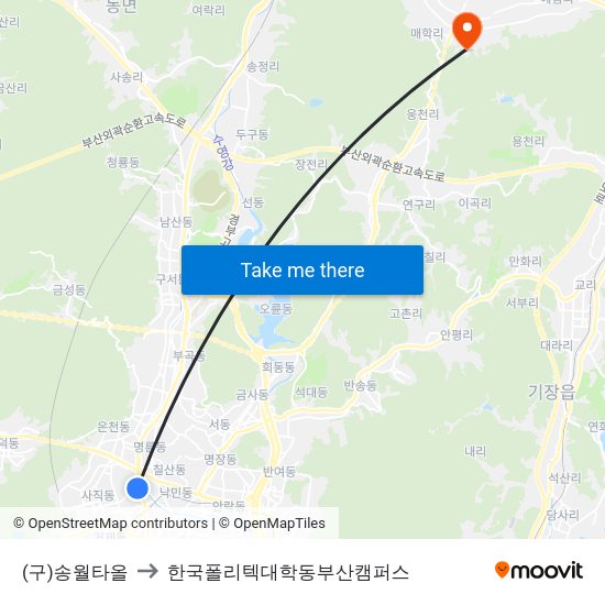 (구)송월타올 to 한국폴리텍대학동부산캠퍼스 map