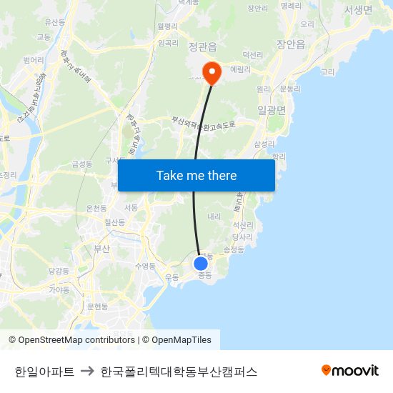 한일아파트 to 한국폴리텍대학동부산캠퍼스 map