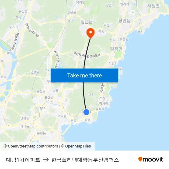 대림1차아파트 to 한국폴리텍대학동부산캠퍼스 map