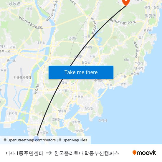 다대1동주민센터 to 한국폴리텍대학동부산캠퍼스 map