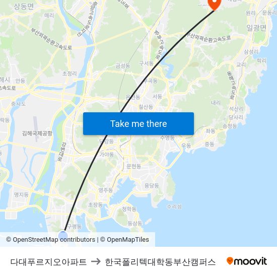 다대푸르지오아파트 to 한국폴리텍대학동부산캠퍼스 map