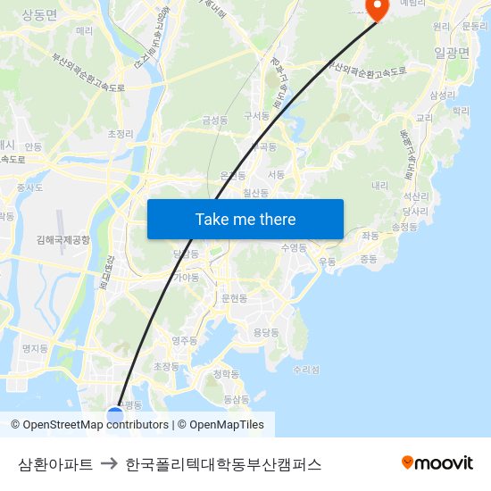 삼환아파트 to 한국폴리텍대학동부산캠퍼스 map