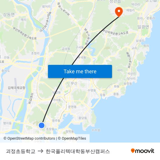 괴정초등학교 to 한국폴리텍대학동부산캠퍼스 map
