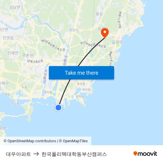 대우아파트 to 한국폴리텍대학동부산캠퍼스 map