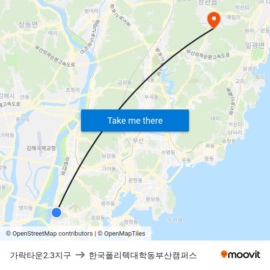 가락타운2.3지구 to 한국폴리텍대학동부산캠퍼스 map