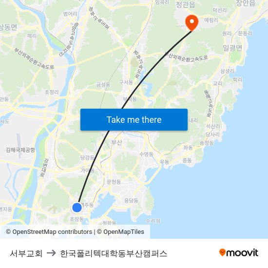 서부교회 to 한국폴리텍대학동부산캠퍼스 map