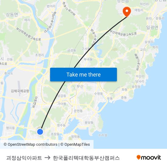 괴정삼익아파트 to 한국폴리텍대학동부산캠퍼스 map