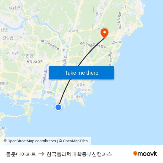 몰운대아파트 to 한국폴리텍대학동부산캠퍼스 map