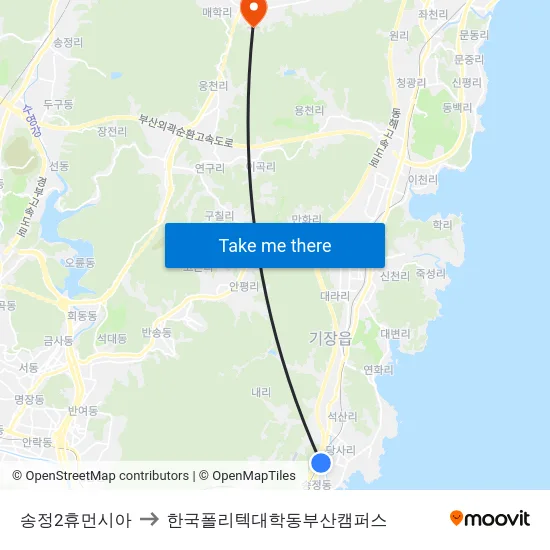 송정2휴먼시아 to 한국폴리텍대학동부산캠퍼스 map