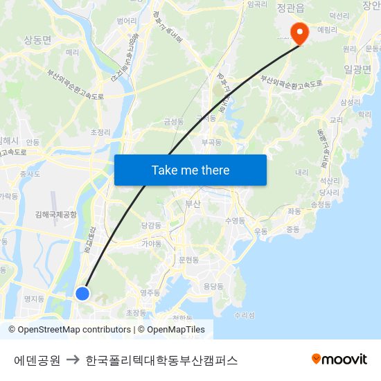 에덴공원 to 한국폴리텍대학동부산캠퍼스 map