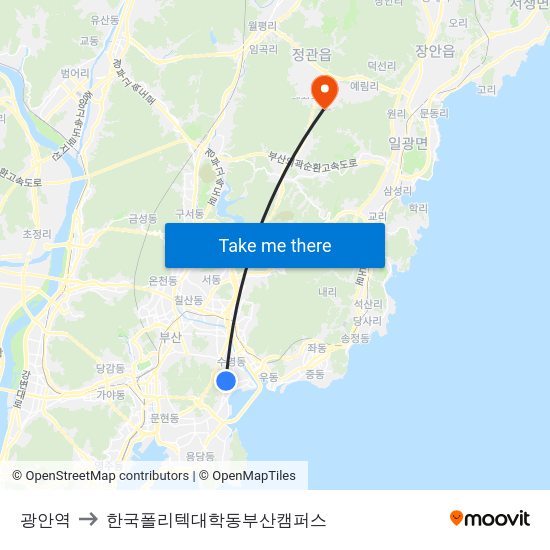 광안역 to 한국폴리텍대학동부산캠퍼스 map