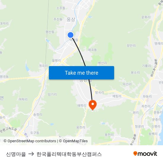 신명마을 to 한국폴리텍대학동부산캠퍼스 map