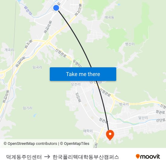 덕계동주민센터 to 한국폴리텍대학동부산캠퍼스 map