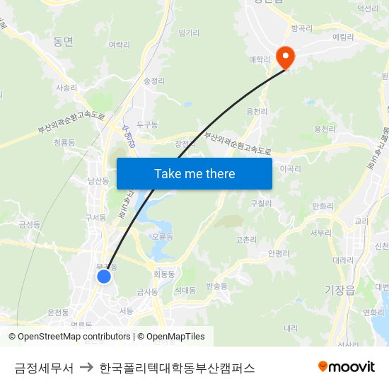 금정세무서 to 한국폴리텍대학동부산캠퍼스 map