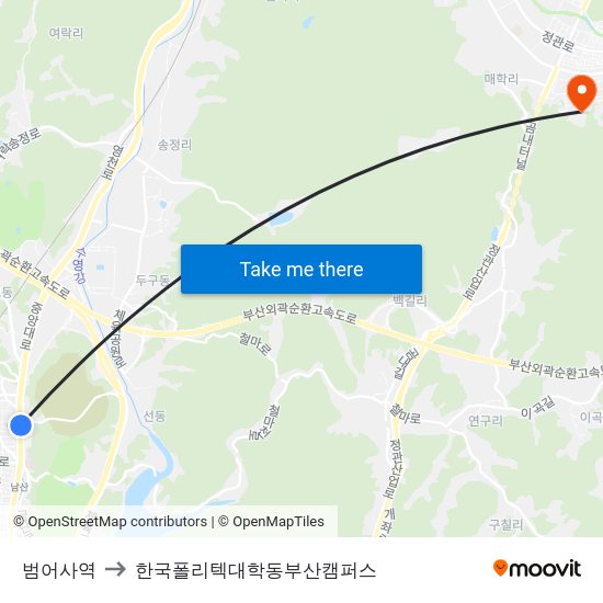 범어사역 to 한국폴리텍대학동부산캠퍼스 map