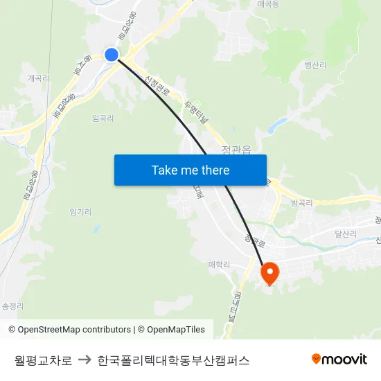 월평교차로 to 한국폴리텍대학동부산캠퍼스 map