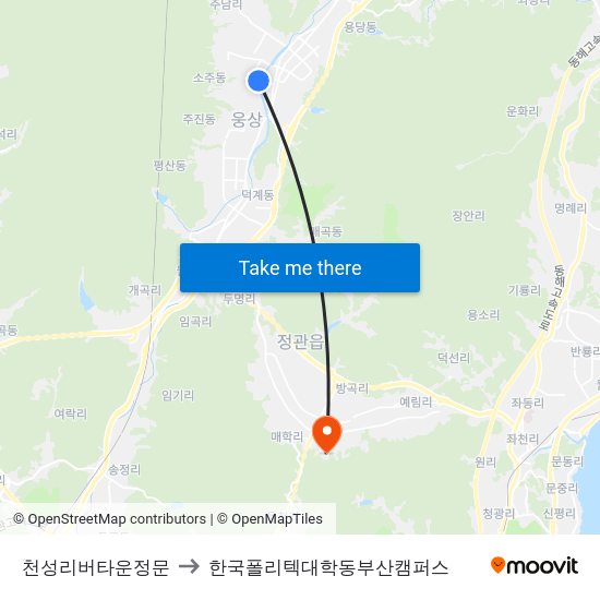 천성리버타운정문 to 한국폴리텍대학동부산캠퍼스 map