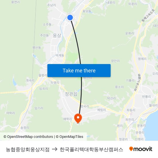 농협중앙회웅상지점 to 한국폴리텍대학동부산캠퍼스 map