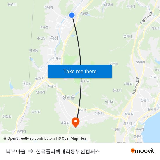 북부마을 to 한국폴리텍대학동부산캠퍼스 map