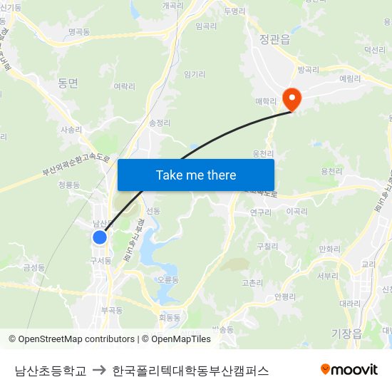 남산초등학교 to 한국폴리텍대학동부산캠퍼스 map
