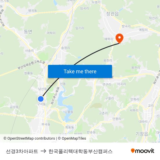 선경3차아파트 to 한국폴리텍대학동부산캠퍼스 map