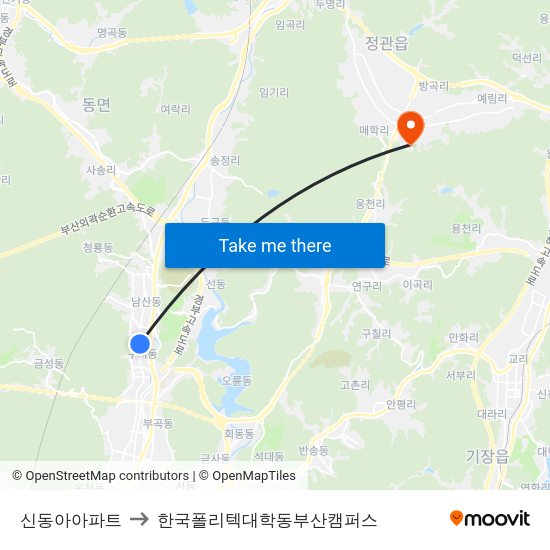 신동아아파트 to 한국폴리텍대학동부산캠퍼스 map
