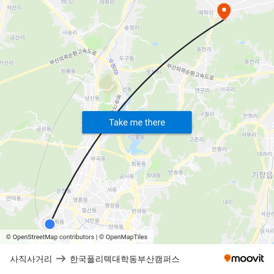 사직사거리 to 한국폴리텍대학동부산캠퍼스 map
