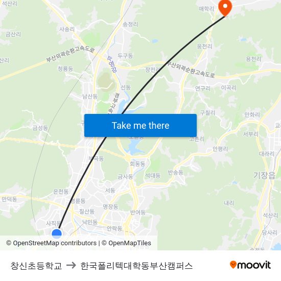 창신초등학교 to 한국폴리텍대학동부산캠퍼스 map