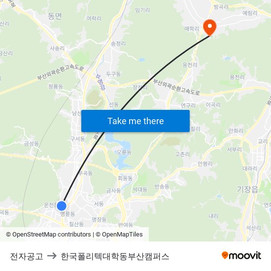 전자공고 to 한국폴리텍대학동부산캠퍼스 map