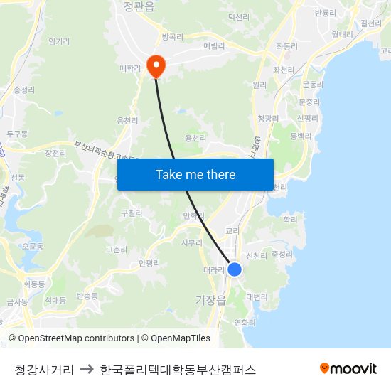 청강사거리 to 한국폴리텍대학동부산캠퍼스 map