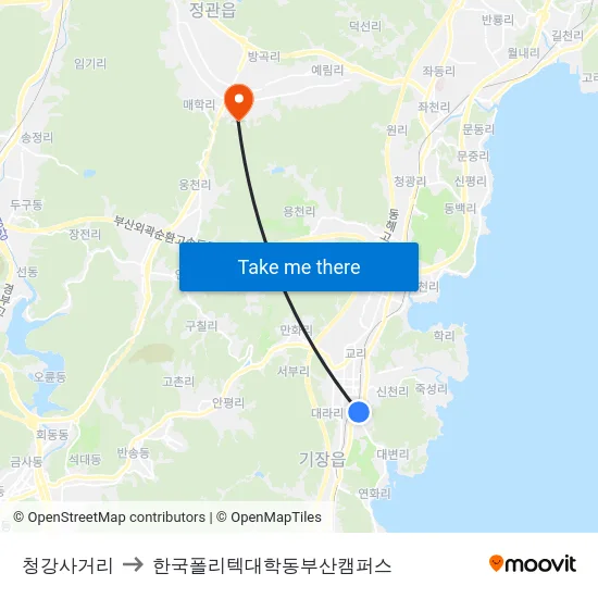 청강사거리 to 한국폴리텍대학동부산캠퍼스 map