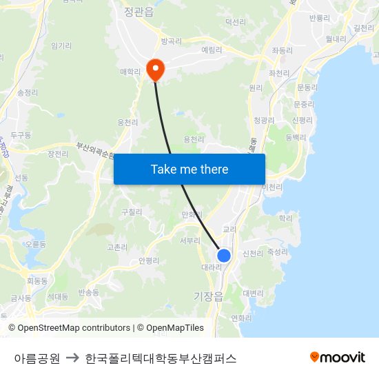 아름공원 to 한국폴리텍대학동부산캠퍼스 map