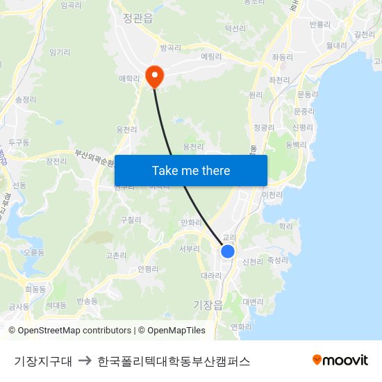 기장지구대 to 한국폴리텍대학동부산캠퍼스 map