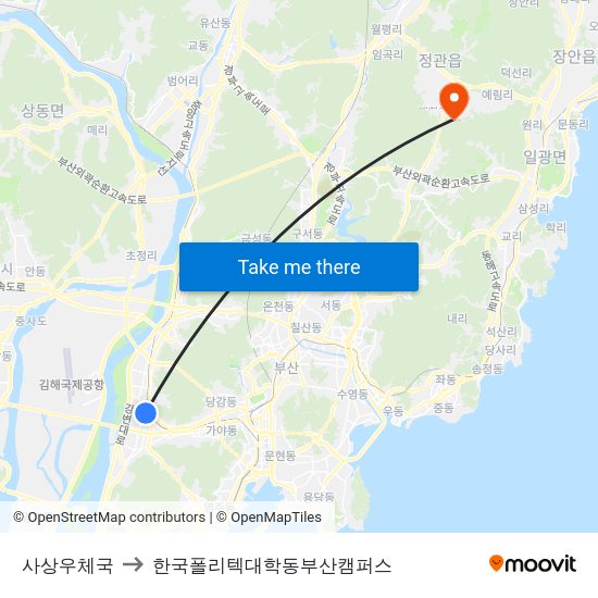 사상우체국 to 한국폴리텍대학동부산캠퍼스 map