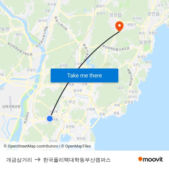 개금삼거리 to 한국폴리텍대학동부산캠퍼스 map