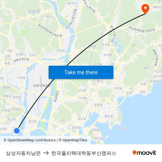 삼성자동차남문 to 한국폴리텍대학동부산캠퍼스 map