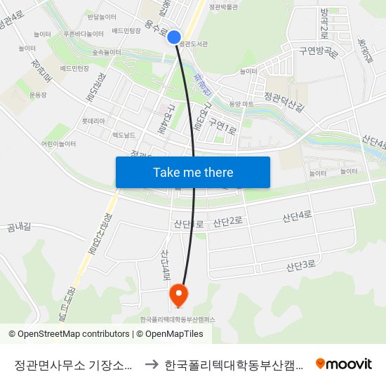 정관면사무소 기장소방서 to 한국폴리텍대학동부산캠퍼스 map