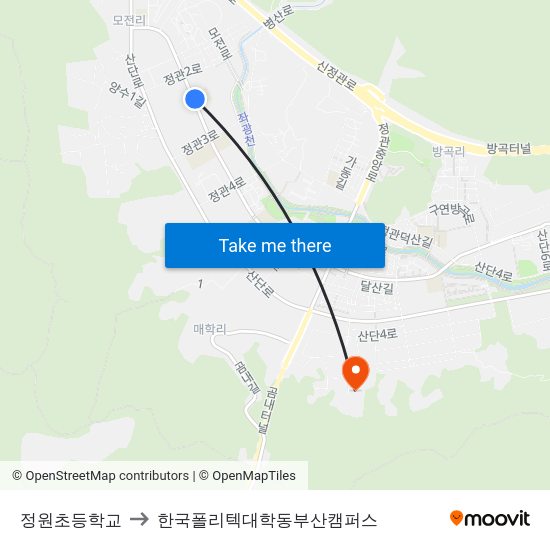 정원초등학교 to 한국폴리텍대학동부산캠퍼스 map