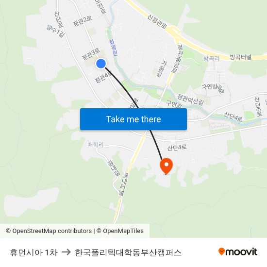 휴먼시아 1차 to 한국폴리텍대학동부산캠퍼스 map